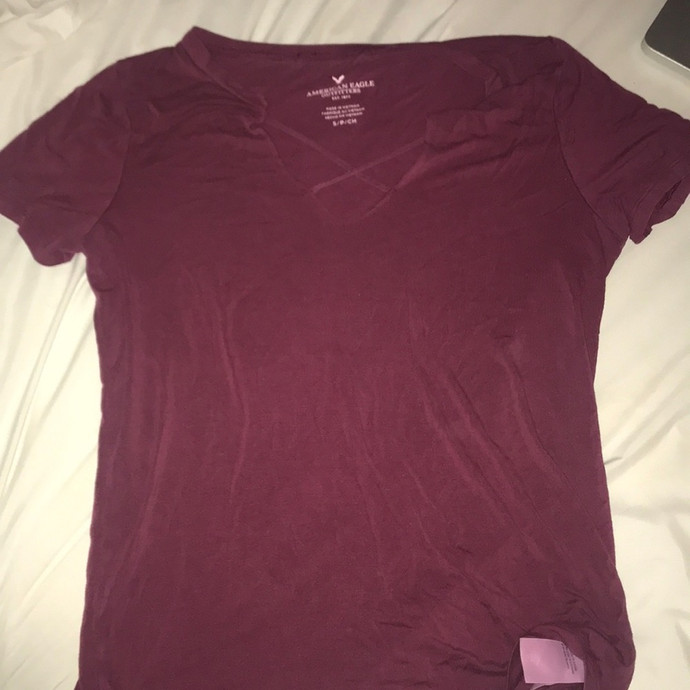 Burgundy Short Sleeve Shirt with Cross in Frount